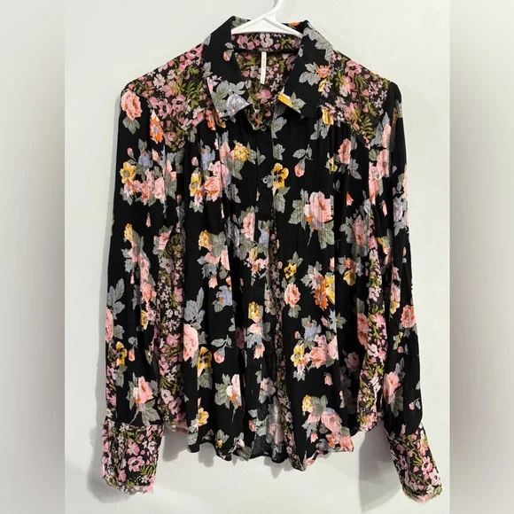 Free People Floral Blouse - Black and Pink - Picture 4 of 5